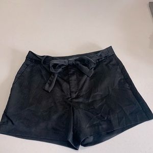 Black satin dress shorts with black satin belt- BANANA REPUBLIC